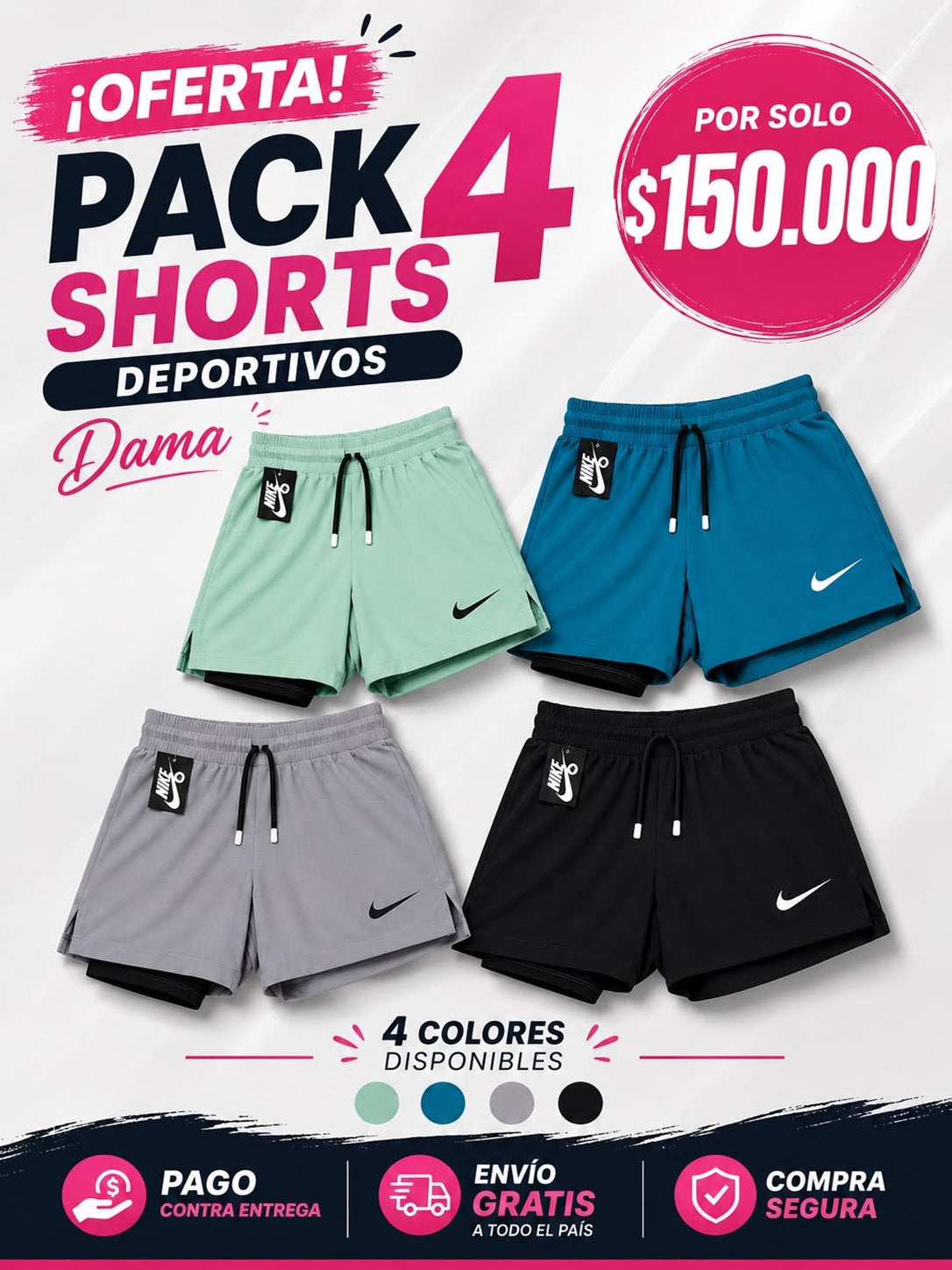 PACK X4 SHORTS DAMA